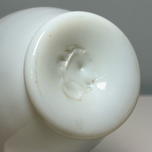 Vintage 40s White Opaline Glass Hand Painted Vase Blown Art Glass Floral - Picture 10 of 12